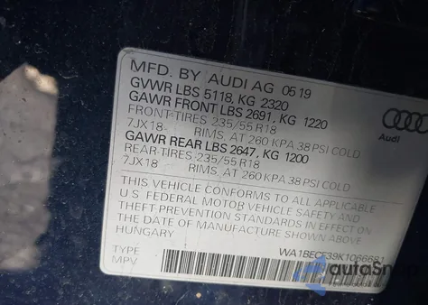 2019 Audi Q3 2.0T Premium z USA, uszkodzony, nr VIN WA1BECF39K1066681